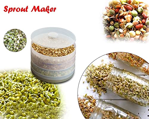 Rylan Sprout Maker With 4 Compartments For Multi Purpose Use - Plastic Grocery Container Sprouted Grains Seeds Dal Channa Chole
